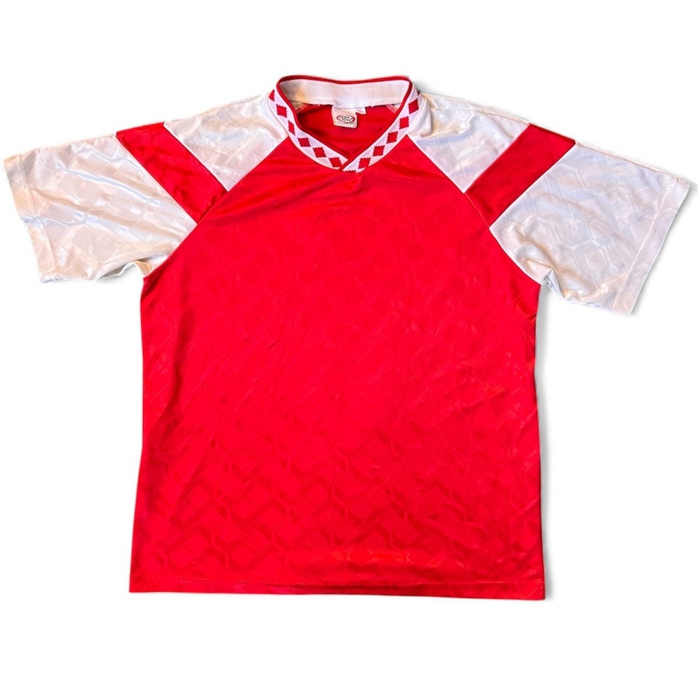 Vintage High Five Sportswear Mens Red White Athletic Soccer Jersey Shirt Mens L